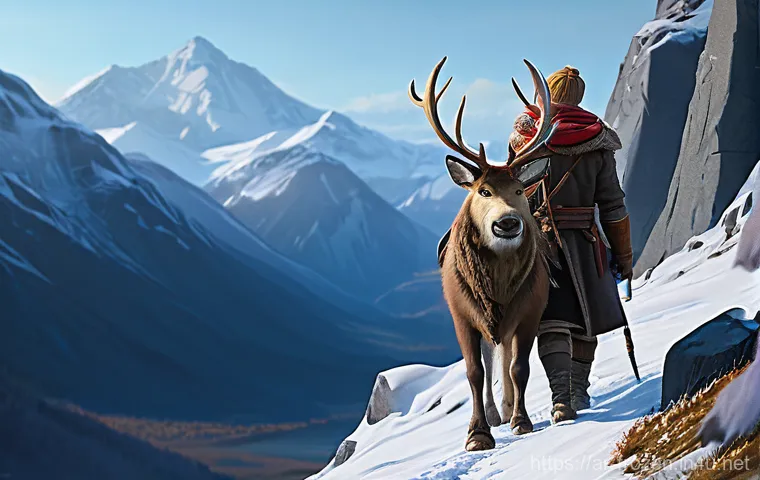 겨울왕국 속 스벤과 크리스토프의 우정 - **Prompt:** A heartwarming scene depicting Kristoff and Sven in a serene, snow-covered forest during...