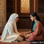 겨울왕국 속 형제 자매 관계의 의미 - A heartfelt scene depicting two Middle Eastern sisters in traditional modest clothing, one with long...