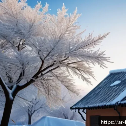 겨울왕국 속 얼음과 눈의 표현 기술 - A highly detailed winter landscape featuring sparkling crystalline snowflakes and intricate ice form...