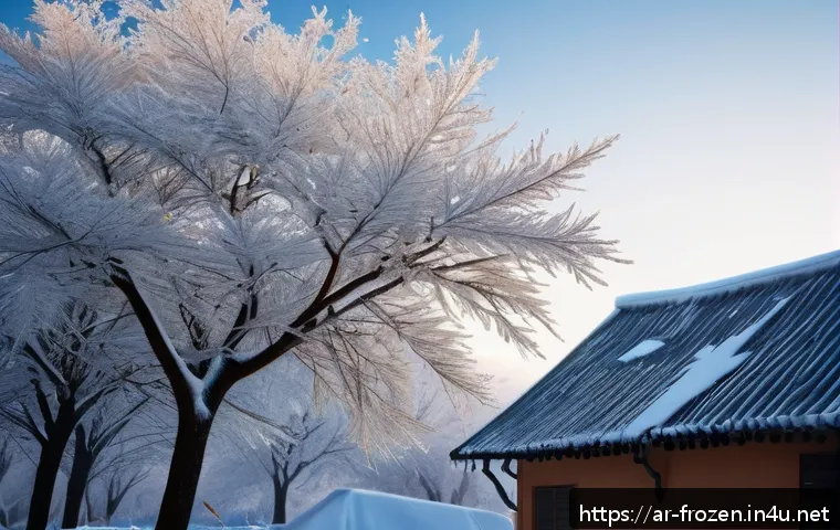 겨울왕국 속 얼음과 눈의 표현 기술 - A highly detailed winter landscape featuring sparkling crystalline snowflakes and intricate ice form...