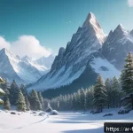 겨울왕국 속 왕국 아렌델의 구조와 디자인 - A breathtaking winter landscape of Arendelle kingdom featuring towering snow-covered mountains surro...