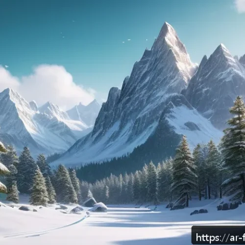 겨울왕국 속 왕국 아렌델의 구조와 디자인 - A breathtaking winter landscape of Arendelle kingdom featuring towering snow-covered mountains surro...
