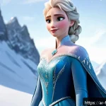 겨울왕국 엘사와 디즈니 공주들의 차이점 - A detailed, emotionally expressive portrait of a confident female character inspired by Elsa from Fr...